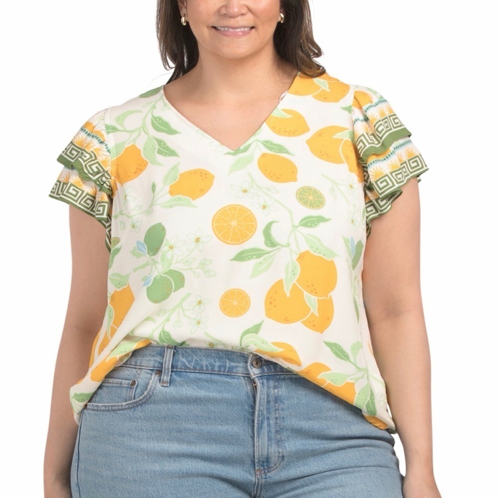 Rachel Zoe Plus Size Lemon Flutter Sleeve Blouse 1XL